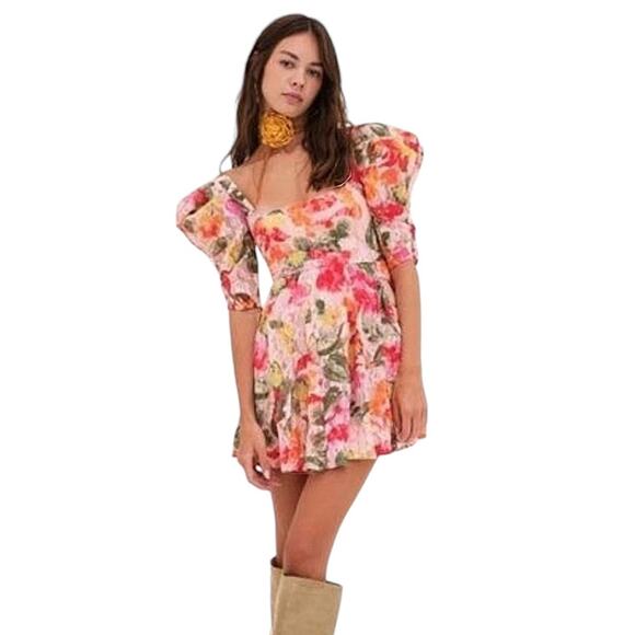 NWT! For Love & Lemons Dascha Puff Sleeve Floral Mini Dress - Size Medium - Picture 3 of 14